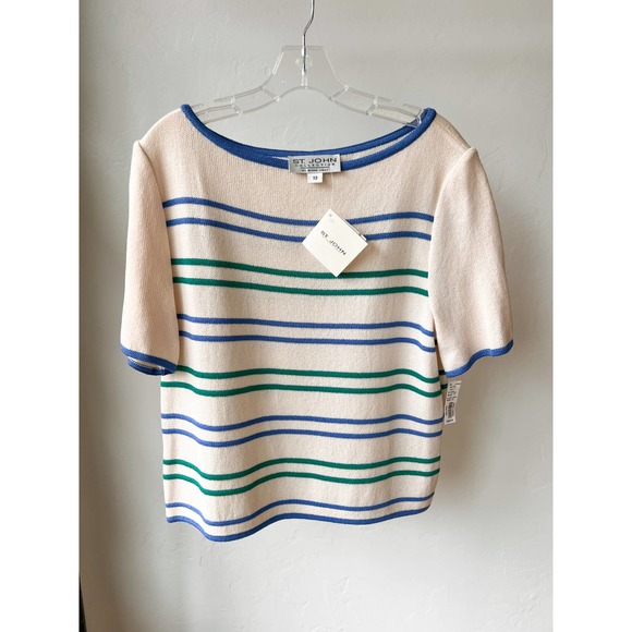 ST. JOHN COLLECTION Women's Cream/Blue Stripe 3 Piece Knit Skirt Set sz Assorted - Picture 12 of 16